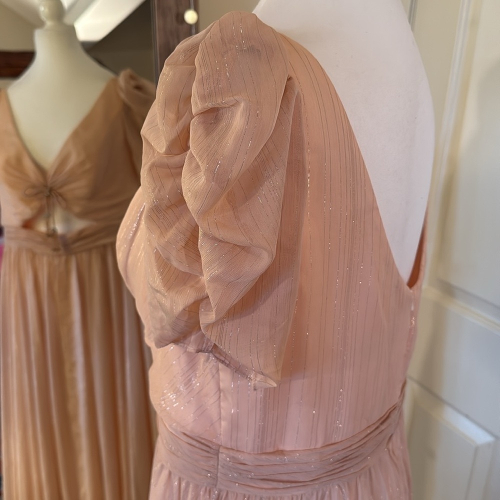 MAC DUGGAL
Pink Ruffle Tiered Metallic Ruched Shoulder Dress - Picture 10 of 15